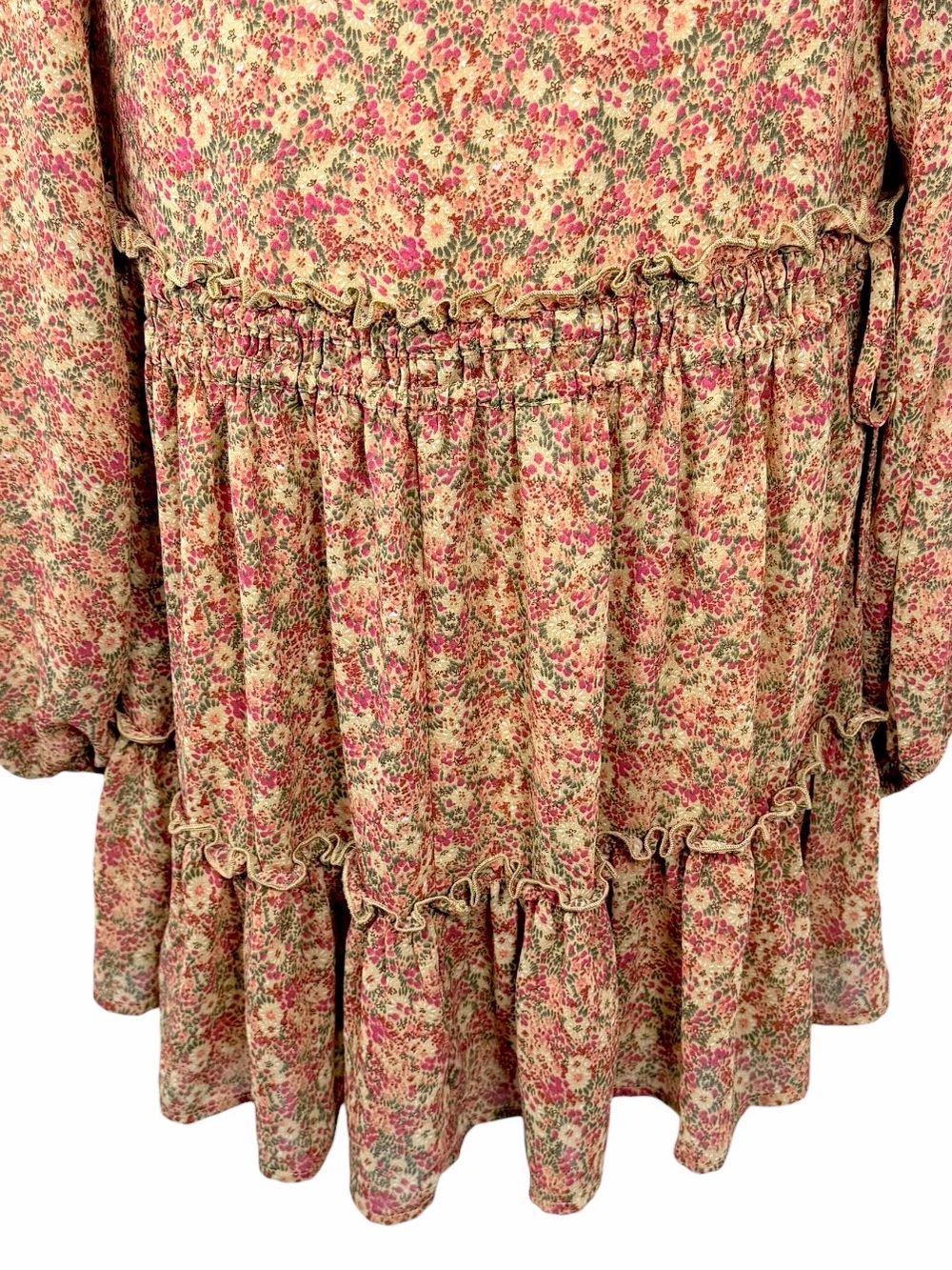 PINCH Floral Babydoll Mini Dress Boho Tiered Ruffle Long Sleeve Small - Picture 6 of 11